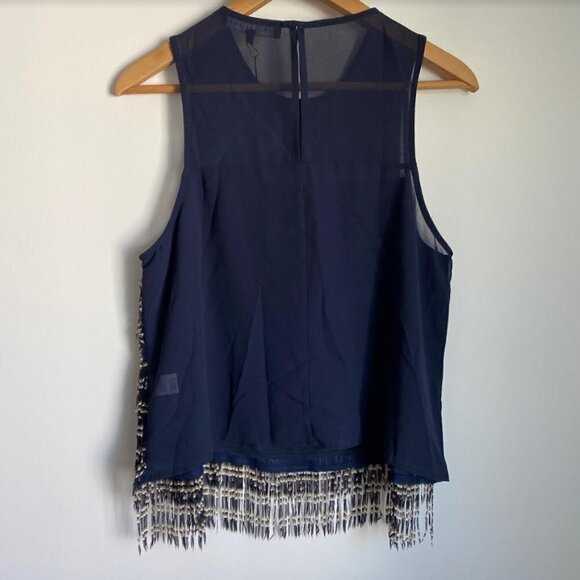 NWT Endless Rose Navy & Yellow Fringed Tiered Tank Top L - Picture 2 of 9